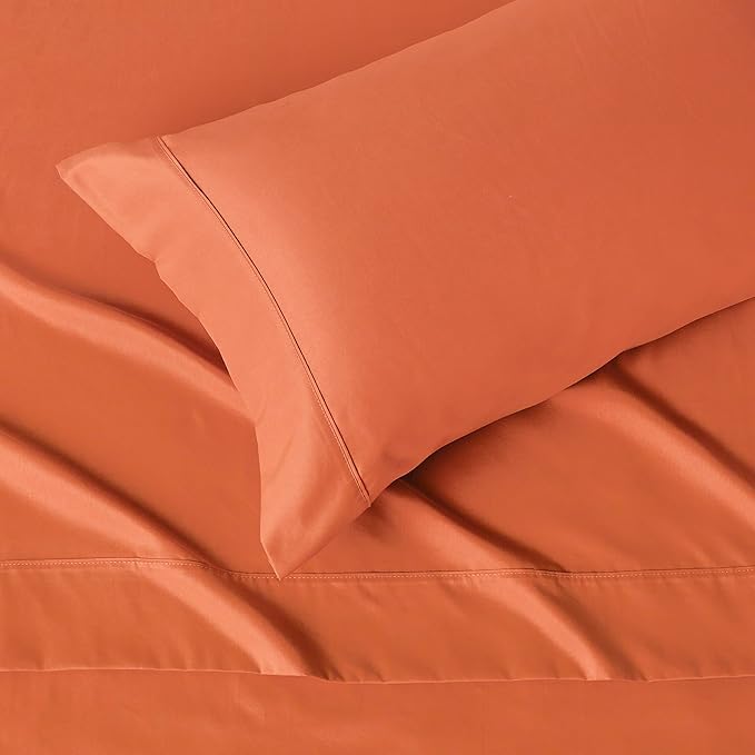 Amazon Basics Lightweight Super Soft Breathable Wrinkle-Free Microfiber 3-Piece Bed Sheet Set, Twin XL, Brick, Solid
