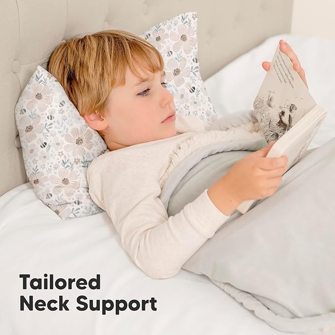 Toddler Pillow with Pillowcase - 13x18 My Little Dreamy Kids Travel Bed Pillows for Sleeping, Organic Cotton Small Pillowcase, Soft & Breathable, Machine Washable, Toddlers 2-5 years old (Flora Vale)