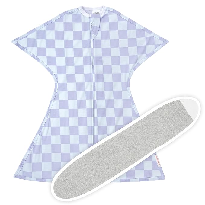SleepingBaby Zipadee-Zip Transition Swaddle (Lavender Check, Small for 4-8 Months) and Snuggle Strap (Grey, One Size) - Wearable Baby Blanket and Accessory - Polyester, Spandex