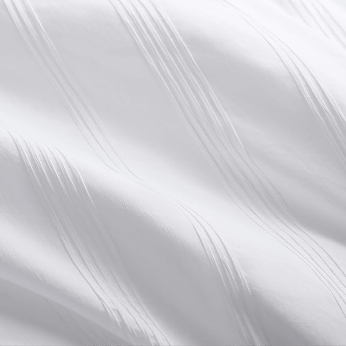 Madison Park Essentials Striped Comforter Set Queen, 7 Pieces Modern Minimalist Jacquard Bedding Set for All Season, Bed in A Bag with Sheet Set and Soft Brushed Reverse, Lightweight White