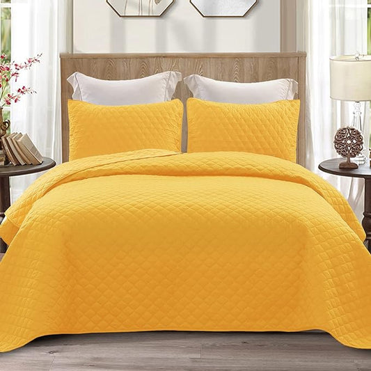 Exclusivo Mezcla Reversible California King Size Quilt Bedding Set with Pillow Shams, Lightweight Quilts Cal King Size, Soft Bedspreads Bed Coverlets for All Seasons - (Bright Yellow, 112"x104")