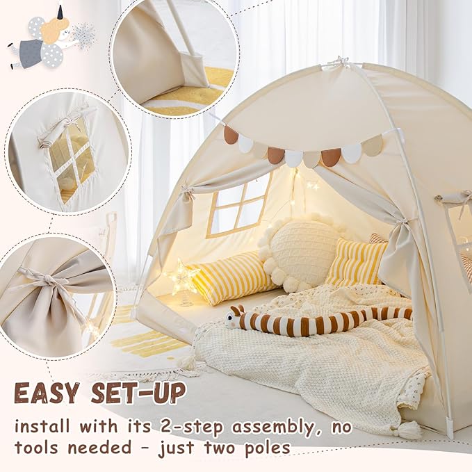 Sherilyn Twin Bed Toddler Canopy Bed Kids Tents Indoor Dream Playhouse Tent on Bed Bunk Privacy Space Blackout Sleeping Tents Portable Drafty Room Floor Bed Tents for Boys Girl Birthday, House Gift