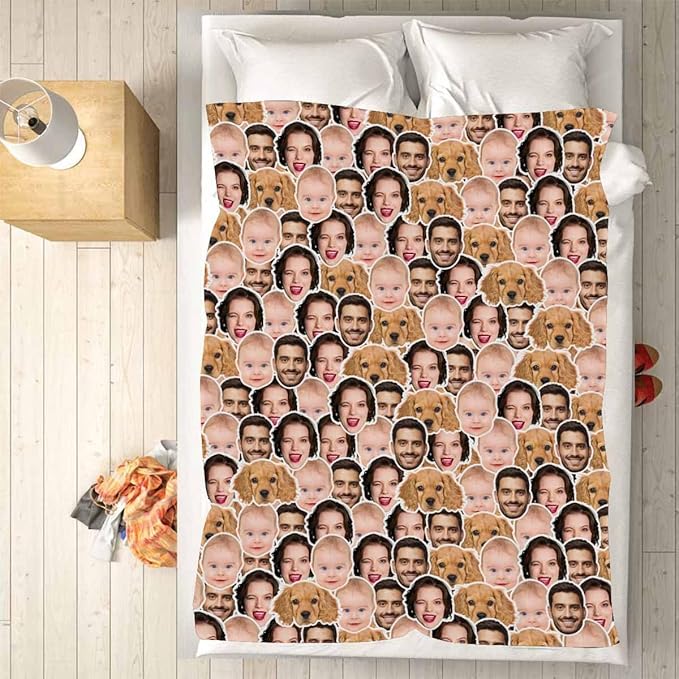 Ships Next Day, Custom Blanket Funny Christmas Gag Gift Custom Face Blanket with Family Members Picture, Personalized Blankets for Dad Mom Couple Grandma Friend Pets Christmas Birthday Memorial Gift