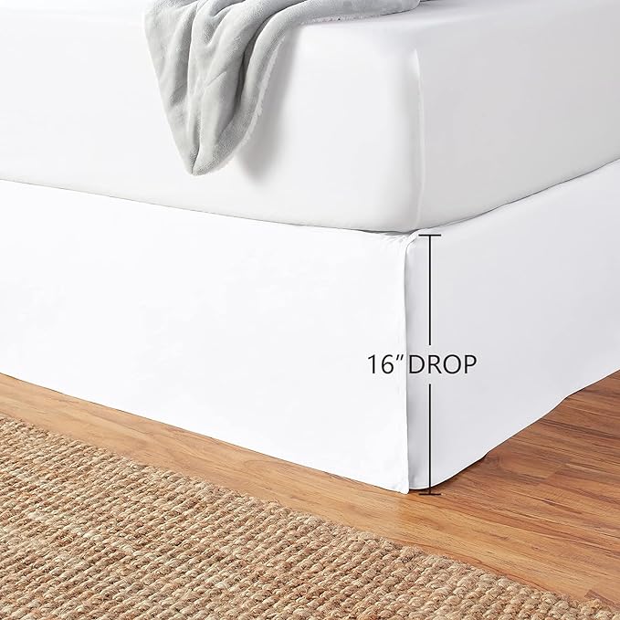 Amazon Basics Lightweight Pleated Bed Skirt, Full, Bright White, Solid (Pack of 8)