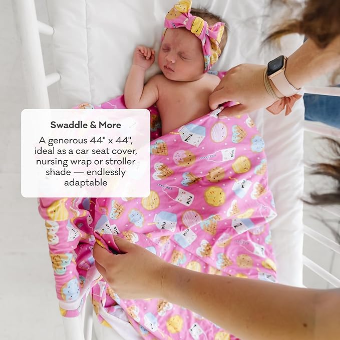 Little Sleepies Swaddle & Headband Bow Set, Viscose from Bamboo Baby Swaddles, Newborn Baby Girl Clothes (Lemons)