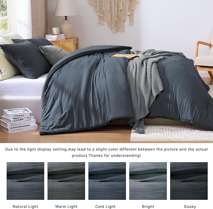 WRENSONGE Oversized Queen Comforter Set - 3 Pieces Prewashed Blue Grey Comforter Soft Lightweight for All Seasons,Down Alternative Comforters Oversized Queen Size with 2 Pillow Shams