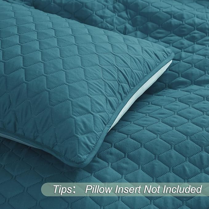 Exclusivo Mezcla Reversible Twin Quilt Bedding Set with Pillow Sham, Lightweight Quilts Twin Size, Soft Bedspreads Bed Coverlets for All Seasons - (Dusty Teal, 68"x88")