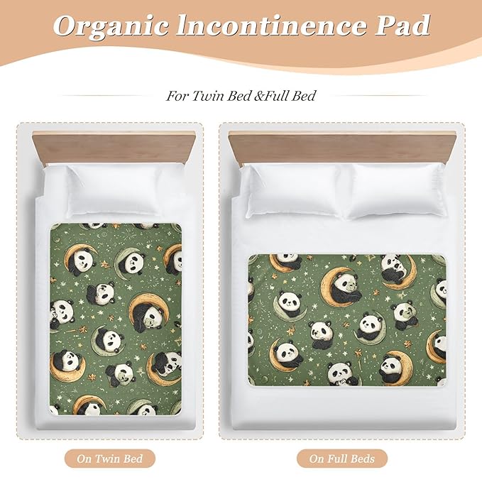 Waterproof Bed Pad Reusable Changing Pad Toddler Mattress Protector Large Pee Pad Baby Diaper Pad Soft Washable Liner Sage Green Panda Crescents Stars