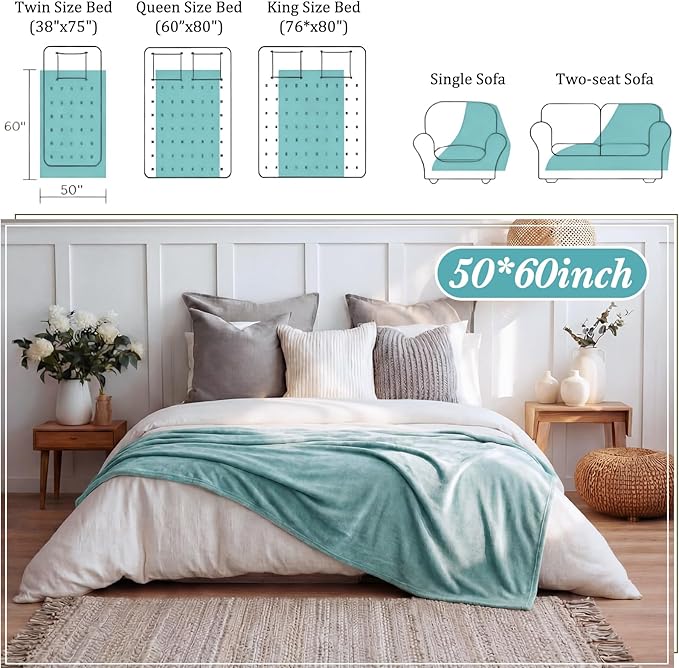 Tinideya Flannel Fleece Throw Blanket Bulk 50 x 60 Inch Soft Fleece Blanket Warm Throw Blankets Coral Blankets for Couch Sofa Home Wedding Gifts Season(Serenity Color,12 Pcs)