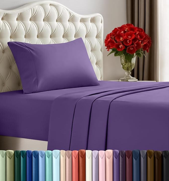 Utopia Bedding Twin Sheet Set – 3 Piece Bed Sheets for Twin Size Bed, Soft and Breathable Microfiber, Includes 1 Fitted Sheet, 1 Flat Sheet and 1 Pillowcase (Egg Plant)