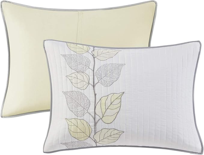 Madison Park Caelie Quilt Modern Classic Design All Season, Breathable Coverlet Lightweight Bedding Set, Matching Shams, Decorative Pillow, Full/Queen(90"x90"), Leaf Yellow 6 Piece