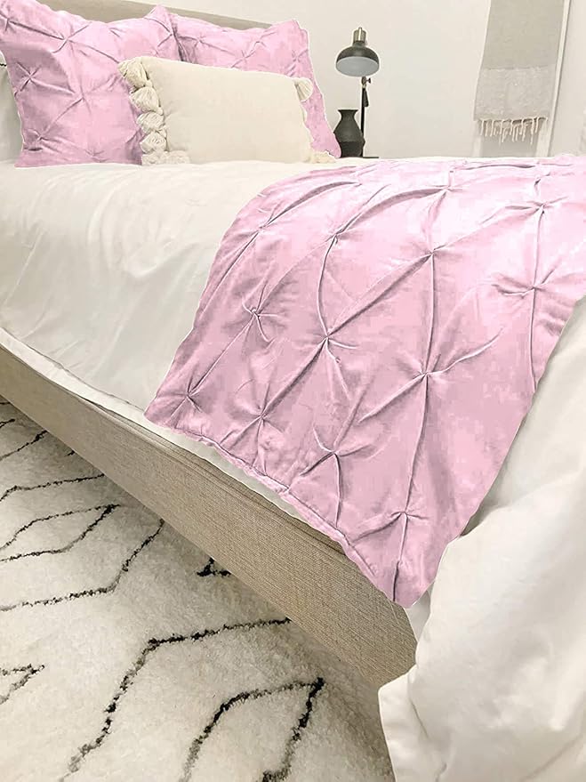 Bed Runner Set - 100% Pure Cotton 800 Thread Count - Luxury 1 Pinch Pleated Bed Runner and 2 Pillow Cover - 3 Piece Pinch Pleated Bed Runner Set Queen, Pink