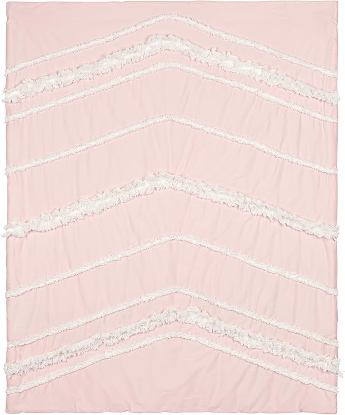 Sweet Jojo Designs Blush Pink Bohemian Boho Chic Girl Baby Crib Bedding Set Infant Nursery Room Blanket Fitted Sheet Skirt Diaper Stacker 4p Farmhouse Shabby Designer Elegant Geometric Textured Trim