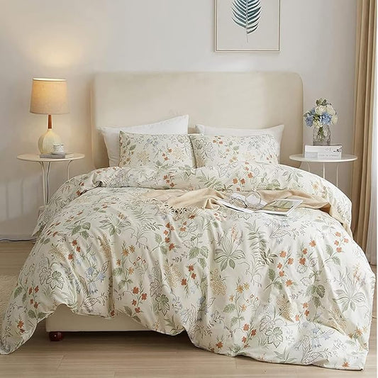 HighBuy Garden Floral Duvet Cover Twin Size Cotton Bedding Comforter Cover Set with Zipper Ties,Paisley Jacquard Floral Hotel Quality,1 Duvet Covers and 2 Pillowcases,Twin Bed Set