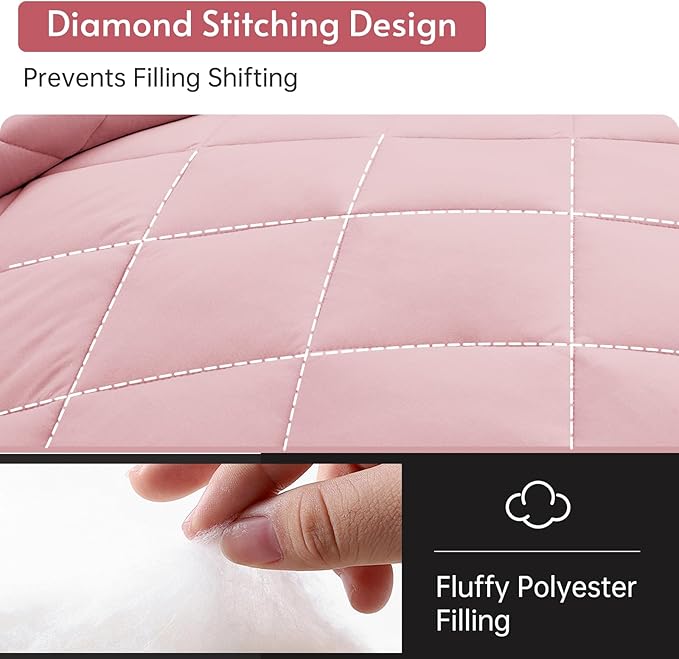 MUXHOMO 5 Pieces Twin XL Comforter Set, Reversible Bed in a Bag Twin XL Size, All Season Bedding Set with Comforter, Flat Sheet, Fitted Sheet, Pillowcases & Shams, Light Pink & Ivory