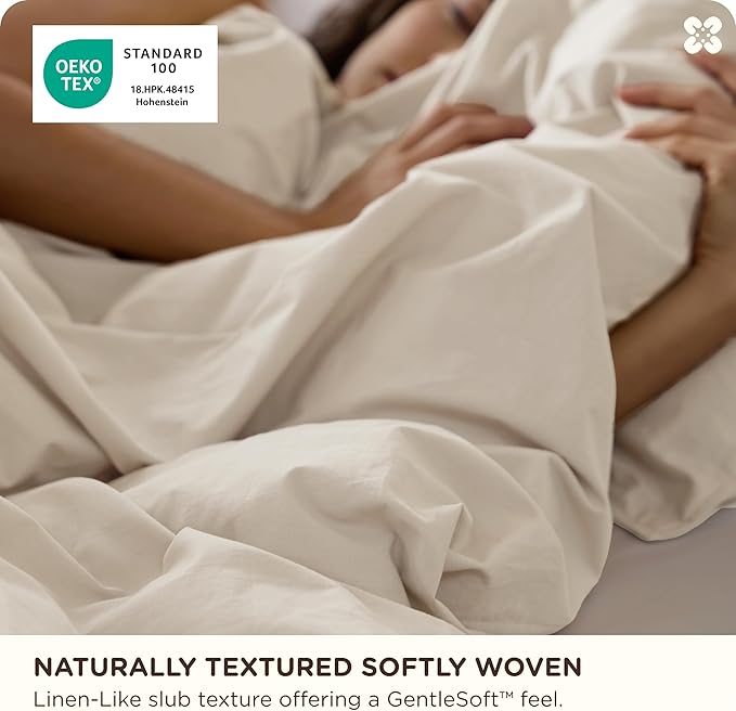 Bedsure Cotton Duvet Cover Queen Size - Luxury Slub Weave 100% Cotton Duvet Cover with a Linen Like Textured, Easy Change Durable Bedding, Ivory, 90" x 90"