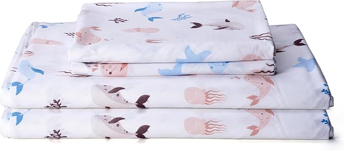 Underwater World Sea Animal Full Sheet Set for Kids - Fish, Whale, Cute and Cozy Bedding - Girls Boys Children - Deep Pocket, Wrinkle Free Soft Bed Sheets - 4PC