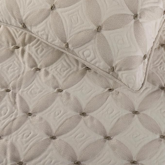 The HomeCentric King Queen Twin Ivory Bed Runner Without Pillow Cover, Queen Size 74"x18" Bed Runner Without Pillow Cover, Linen Quilted & Embroidery, Modern Contemporary - Tender Love