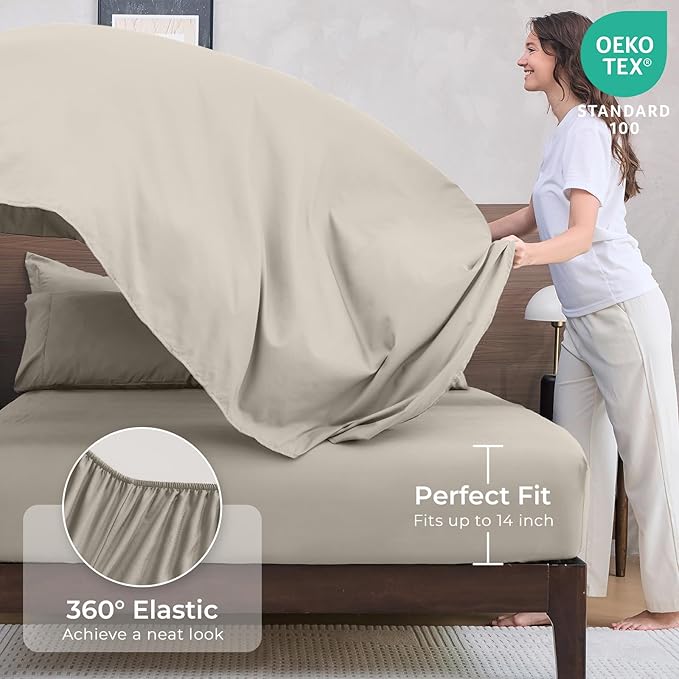 HEVUMYI Linen California King Comforter Set - 7-Piece All Season Bed in a Bag Cal King, Ultra Soft Bedding Set with Comforter, Flat Sheet, Fitted Sheet, Pillowcases, Pillow Shams