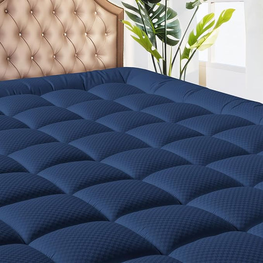MATBEBY King Size Mattress Pad - Cooling Breathable Mattress Topper, Quilted Fitted Mattress Protector, Pillow Top Mattress Cover with 8-21" Deep Pocket, Machine Washable, Navy Blue, 78x80 Inches