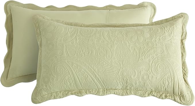 Oversized King Bedspread, Ultrasonic Lightweight Bedding Cover, Paisley Pattern, Reversible, 5 Piece, 100% Microfiber, Sage Green