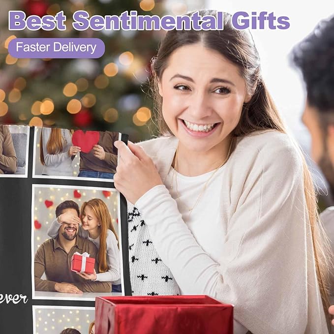 Blanket with Pictures Customized, 10 Photos Personalized Blankets Custom Blanket Personalized Picture Blankets for Couple Birthday Gifts for Wife Husband, 8 Sizes
