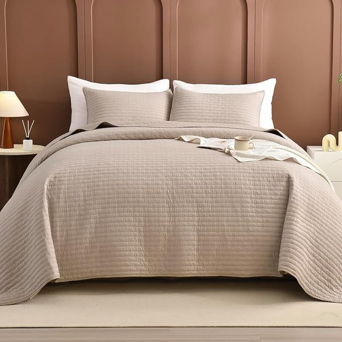 Lady Ann Cal King Bedspreads Set 118“x106”, Linen Feel King Size Quilt Set for Bed, Lightweight & Soft Farmhouse Coverlet All Season Quilted Bedding Sets 3Pcs (1 Soft Quilt and 2 Pillowshams)