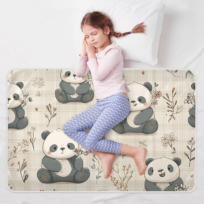 Waterproof Bed Pad Reusable Changing Pad Toddler Mattress Protector Large Pee Pad Baby Diaper Pad Soft Washable Liner Beige Plaid Panda Flower