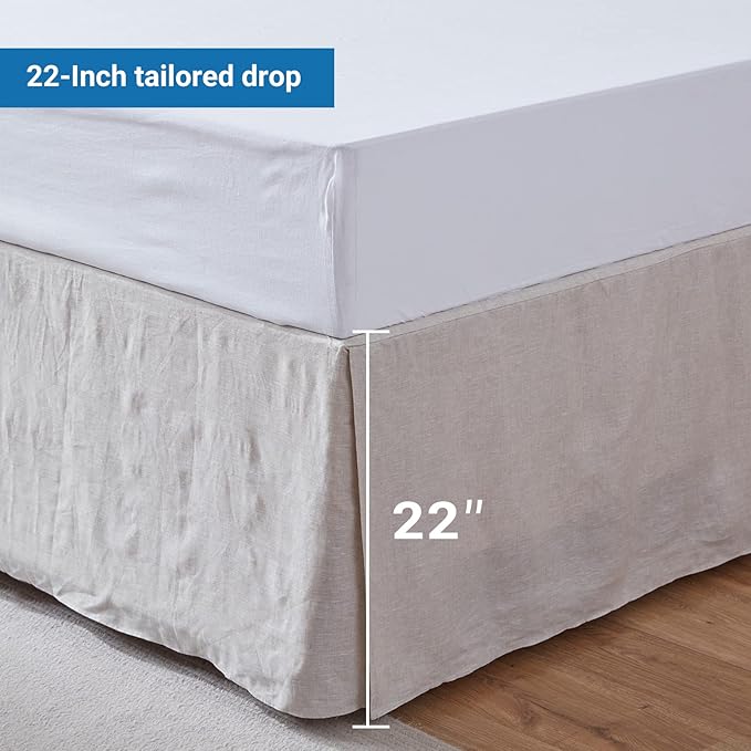 Simple&Opulence Belgian Linen Bed Skirt with Classic 22 inch Tailored Drop Dust Ruffle, Easy Fit Breathable Premium Natural Flax - Basic Linen, King