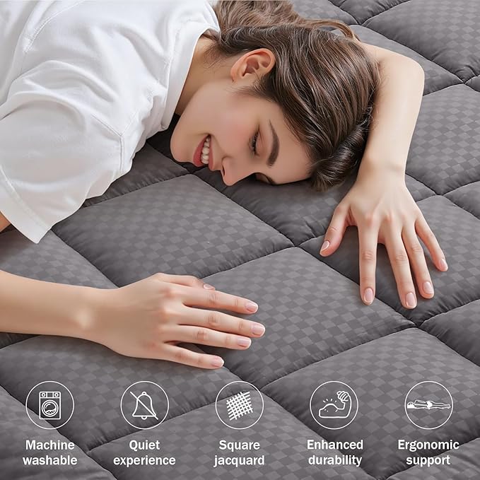 OLANLY Twin Quilted Fitted Mattress Pad, Elastic Fitted Mattress Topper, Cooling Soft Mattress Cover Stretches up to 21 Inches Deep, Machine Washable Mattress Protector (39x75 inch, Dark Grey)