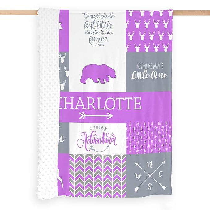 Baby Blanket with Name, Polyester Micro Soft Plush Baby Blankets for Girls with Print Animal Pattern, Double Layer Bed Throws for Crib, Bear and Deer, 35x45 Inches