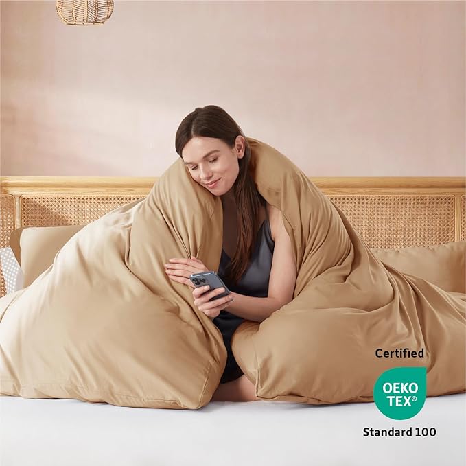 Nestl Twin Duvet Cover Set with Comforter Insert - Mocha Brown 3 Piece 68x90 Duvet Cover & 1 Pillow Sham with White Quilted Down Alternative Comforter, Ultra Soft, All Season