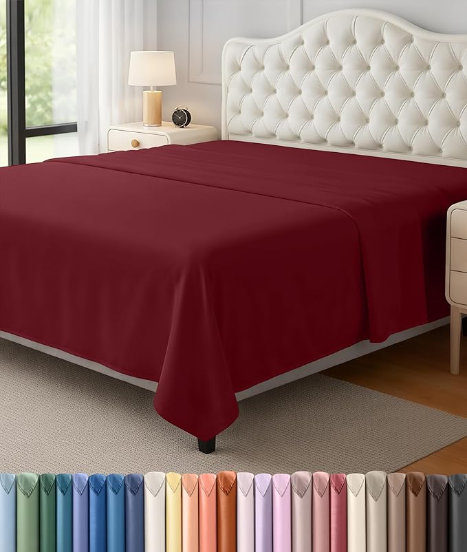 Utopia Bedding Flat Sheet - 1 Pack (Queen, Burgundy) - Soft Brushed Microfiber Fabric - Shrinkage & Fade Resistant Top Sheet - Easy Care Bed Sheet