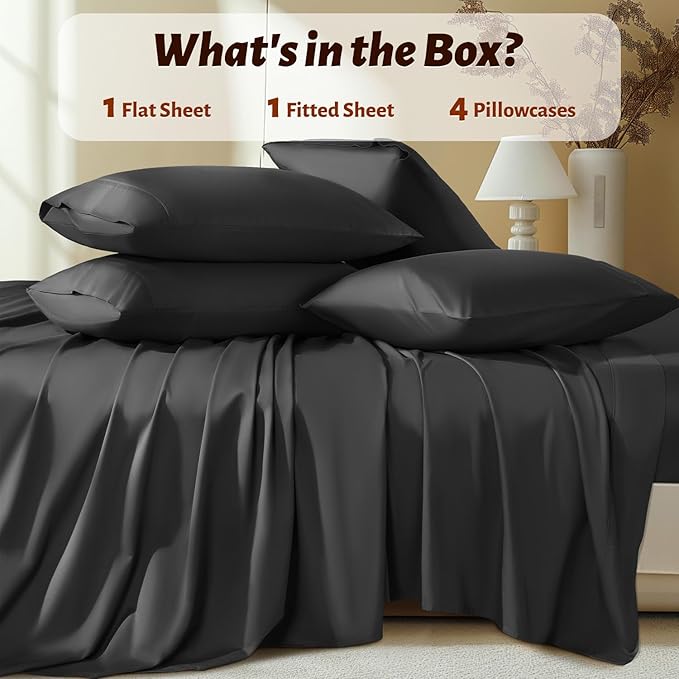 Shilucheng 100% Egyptian Cotton King Size Sheets Set - 1000 Thread Count，Luxury Cotton Bed Sheets，Breathable & Cooling Bedding and Pillow Cases, 16 Inch Deep Pocket - 6 Piece (Black, King)