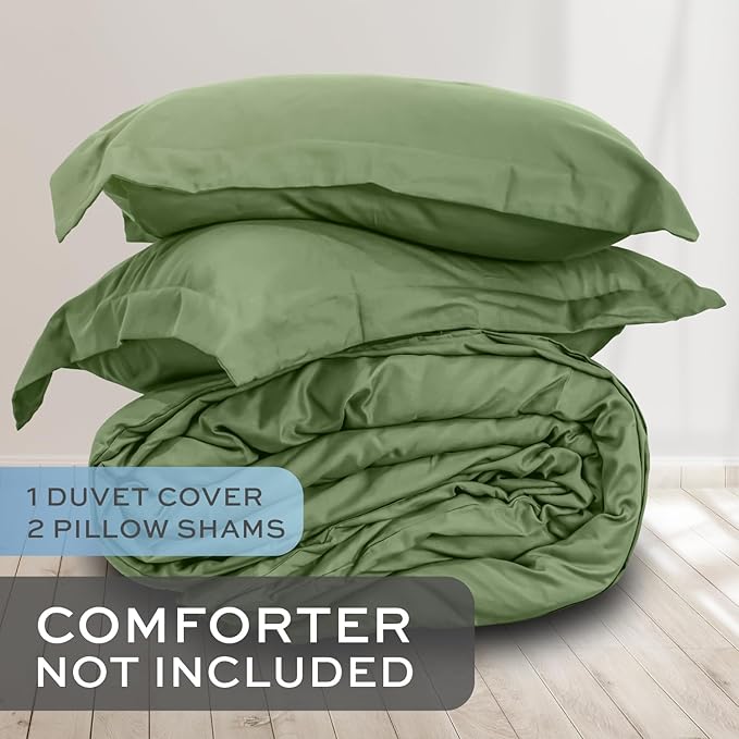 White Classic Sage Green Duvet Cover Queen Size, Microfiber Duvet Cover with Zipper, Duvet Cover Set with 2 Pillow Shams, Luxury Soft Comforter Cover Queen Size, 90 x 90 | Comforter Not Included