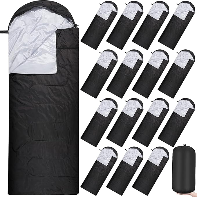 Tudomro 16 Pack Winter Camping Sleeping Bags Bulk for Homeless Adults Cold Weather Lightweight Waterproof Compact Backpacking Sleeping Bag Gifts for Travel Hiking Christmas