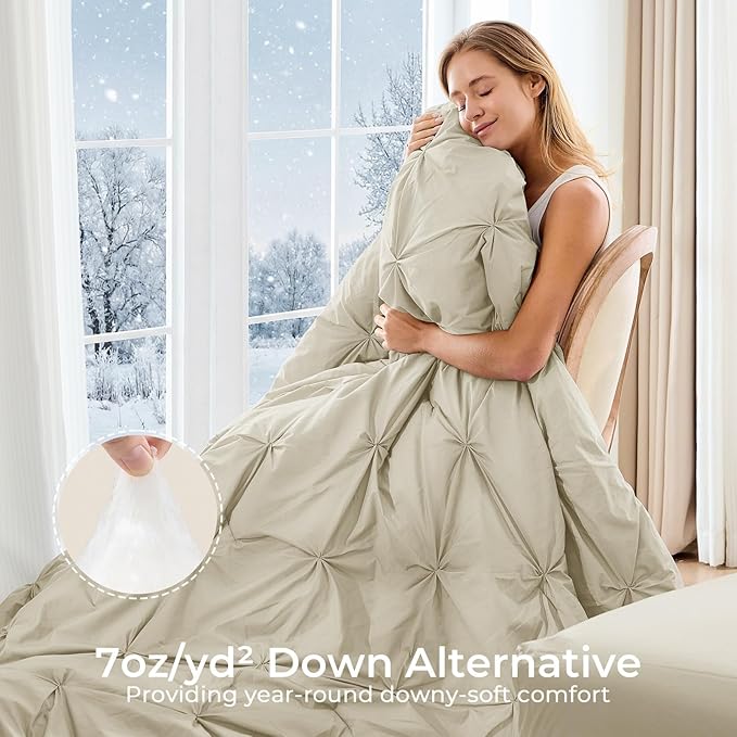 Sasttie Twin XL Comforter Set, 5-Piece Bed in a Bag, Pintuck Bedding Sets for All Season, Includes Comforter, Flat Sheet, Fitted Sheet, Pillowcase and Pillowsham, Linen