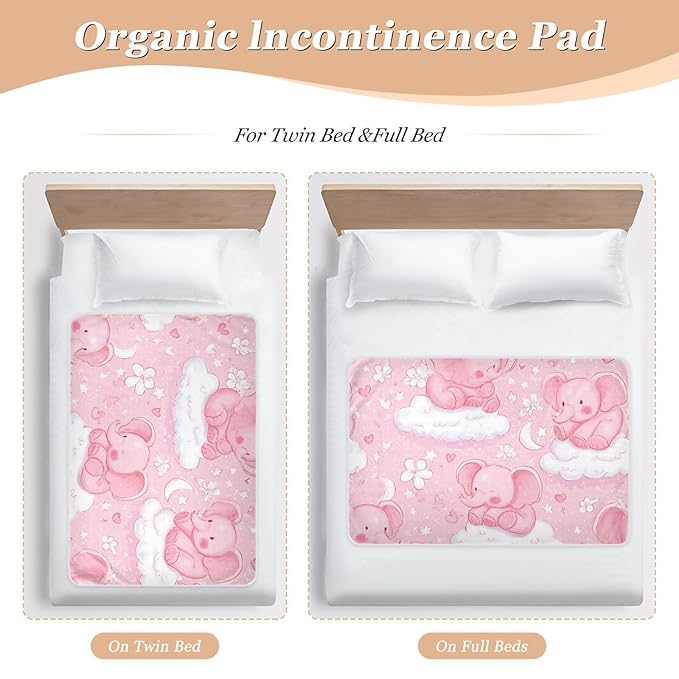Waterproof Bed Pad Reusable Changing Pad Toddler Mattress Protector Large Pee Pad Baby Diaper Pad Soft Washable Liner Pink Elephants Clouds Flowers