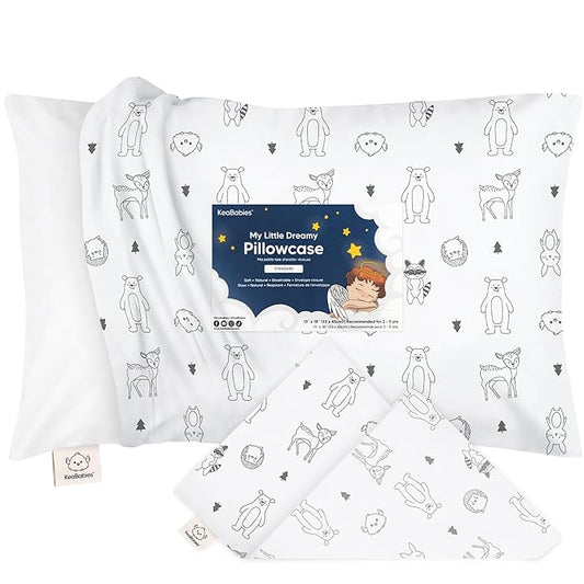 KeaBabies Toddler Pillowcase 13"x18" - Organic Cotton Toddler Pillowcase for Kids, Boys, Girls, Soft & Durable Cotton Cover for Miniature Sleepy Pillows,Cute Colors,Pillow Sold Separately(KeaFriends)