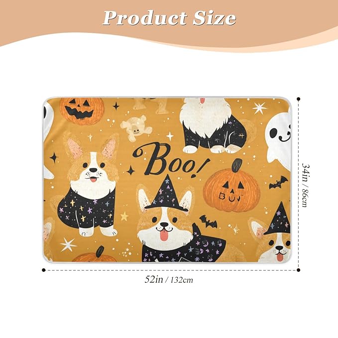 Waterproof Bed Pad Reusable Changing Pad Toddler Mattress Protector Large Pee Pad Baby Diaper Pad Soft Washable Liner Halloween Yellow Corgi Pumpkins Ghosts Stars