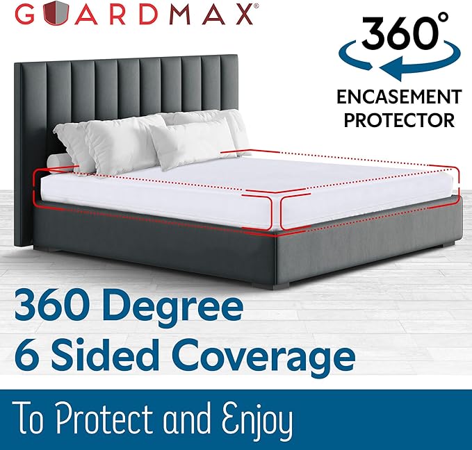 Guardmax Jersey Knitted Queen Zippered Mattress Encasement with Deep Pockets - Waterproof & Bed Bug Proof Mattress Protector - Comfortable, Soft, and Noiseless Zippered Bedding - (60 x 80 x 15)