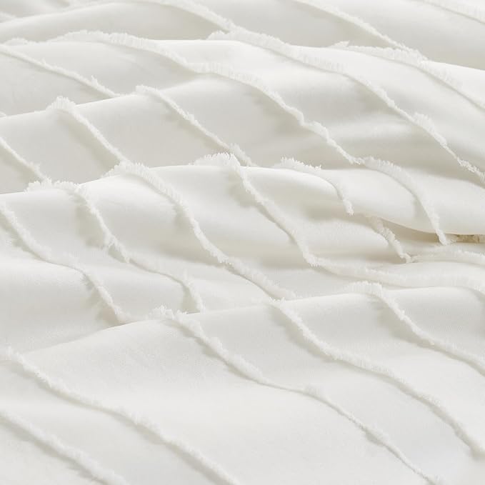 WURUIBO Comforter Set Size, White Comforter Set Queen Size, 7 Pieces Bed in a Bag, Ultra Soft Queen Bedding Set, Bed Set for All Seasons, Flat Sheet, Fitted Sheet, Pillowcases, Pillow Shams