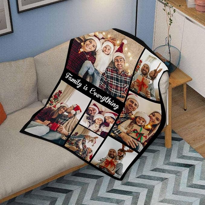 Blankets with Pictures Customized, 7 Photos Personalized Blanket Custom Blanket for Kid Adult Friends Mother Father Personalized Gift, 8 Sizes