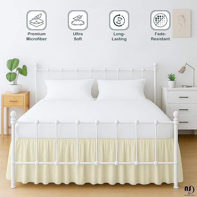 Premium Microfiber Twin XL Ruffled Bed Skirt, 8” Drop with Split Corners, Soft Wrinkle Free Bedskirt with Platform, Solid Ivory Dust Ruffle for 39" x 80" Mattress