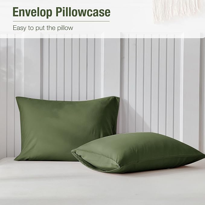 Lekesky King Size Duvet Cover Set, Olive Green Duvet Cover, Ultra-Soft Microfiber 3 Pieces Comforter Cover with Zipper and Corner Ties, Includes 2 Pillowcases 20"x36"