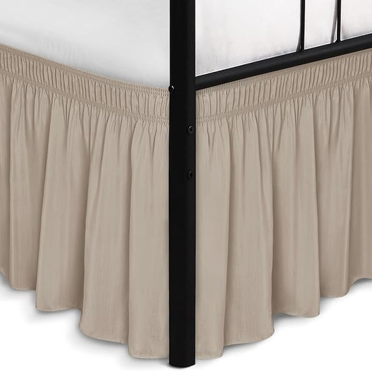 Biscaynebay Wrap Around Bed Skirts with Split Corners for Full Beds 18" Drop, Light Camel Adjustable Elastic Dust Ruffles Easy Fit Wrinkle Resistant Silky Luxurious Fabric Machine Washable