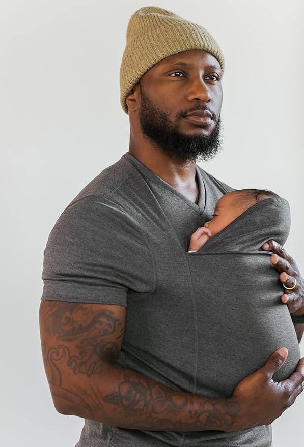 Lalabu The Dad Shirt | Hands-Free Baby Carrier for Dad with Kangaroo Pouch | Engineered for Bonding, Safety, & Comfort for Newborns Up to 15 Lbs. | CPSC Compliant - Simple Gray - Medium