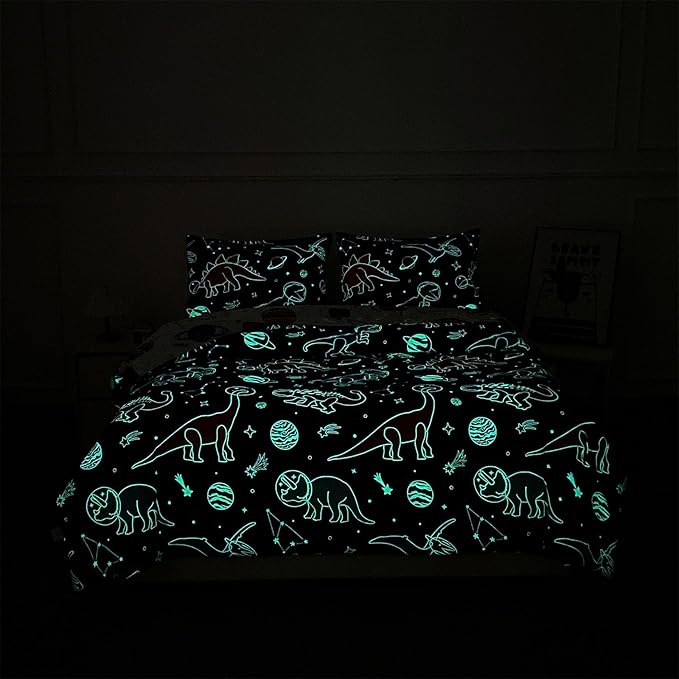 NTBED Dinosaur Kids Comforter Set Twin Size 5 Pieces Bed in A Bag for Boys Girls,Glow in The Dark Space Planet Bedding Set with Sheet