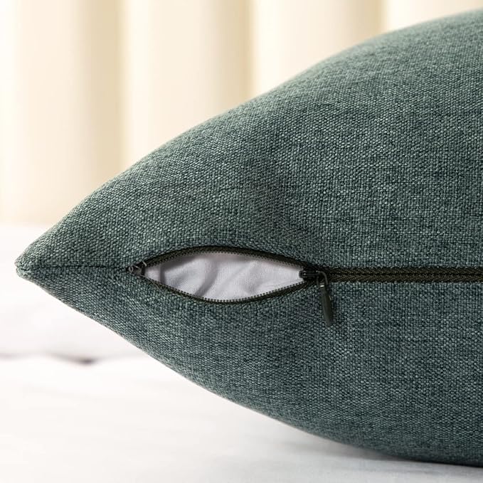 AMBERIS 2 Pillowcases (45×45cm)(Without Insert) Blue-Green, Imitation Linen Decorative 2 Pillowcases (Without Insert) for Home Hotel