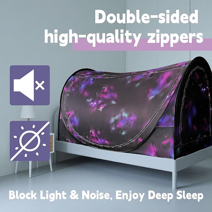 Pop-Up Bed Tent Twin Size, Indoor Privacy Canopy with 4 Doors & Mosquito Mesh – Breathable Sleeping Tent for Bedroom, Dorm, or Home Use, Easy Foldable Design